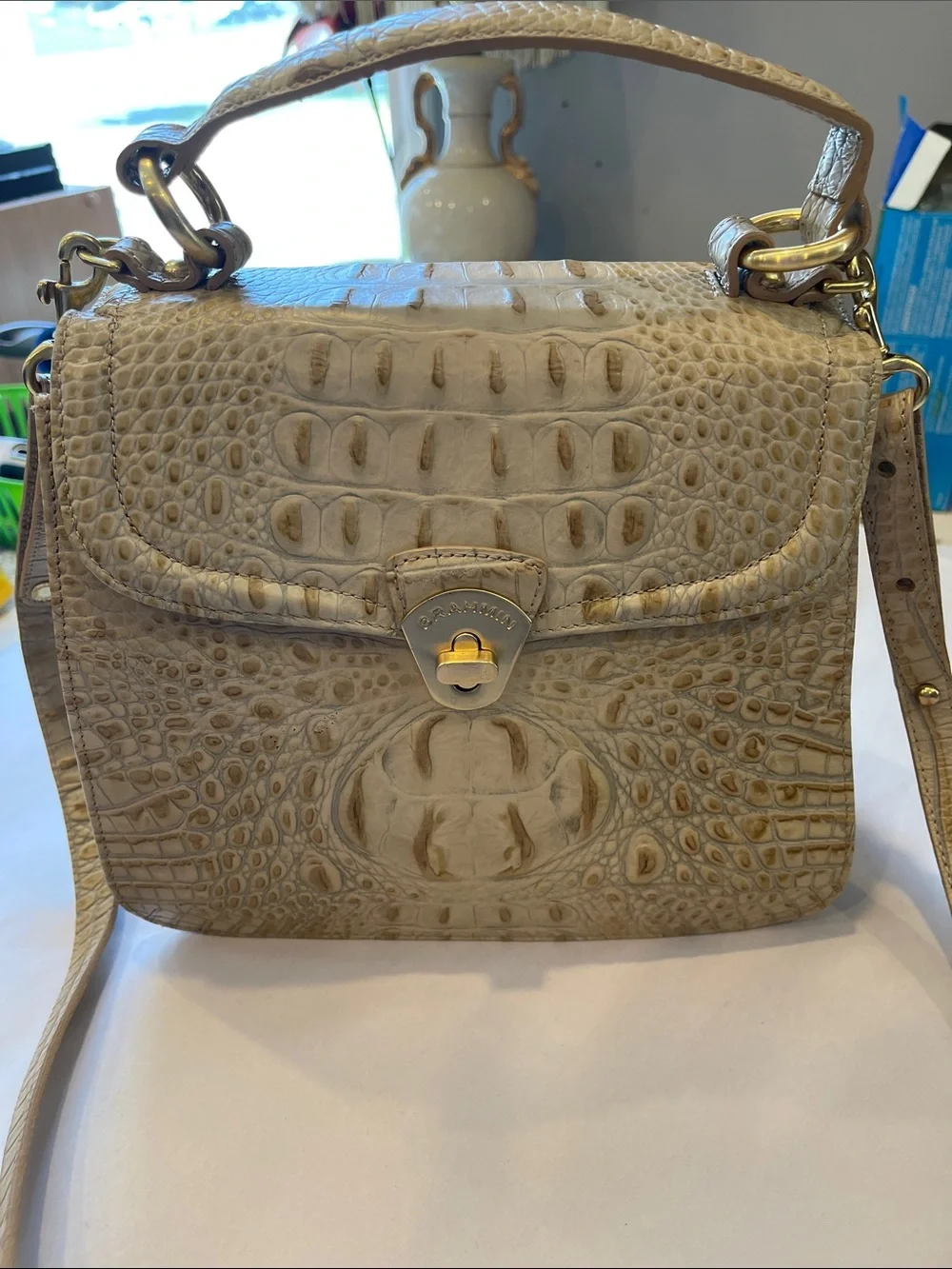 Brahmin Vittoria Rose Natural Lady handbag with crossbody strap